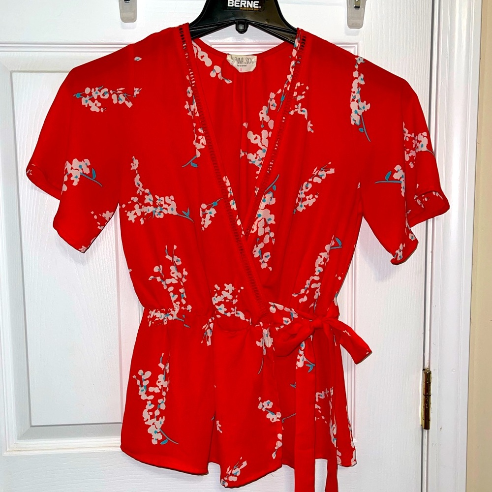 Sienna Sky blouse with crochet neckline